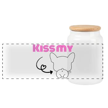 Kiss my Bulldog - Französischer Frechdachs - Panorama Keksdose mit Holzdeckel - Weiß - Vorne