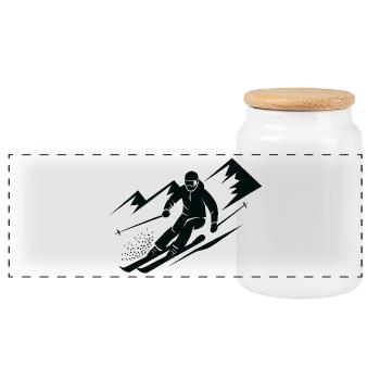 Skifahrer Ski Winter Winterurlaub Wintersport - Panorama Keksdose mit Holzdeckel - Weiß - Vorne