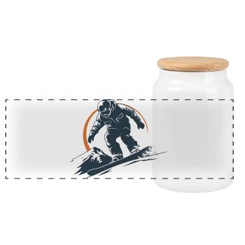 Snowboarder Graphic - Panoramic Cookie Jar with Wooden Lid - white - Front