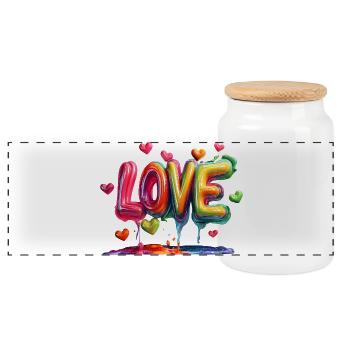 Bunte Love-Ballon Schrift - Panorama Keksdose mit Holzdeckel - Weiß - Vorne