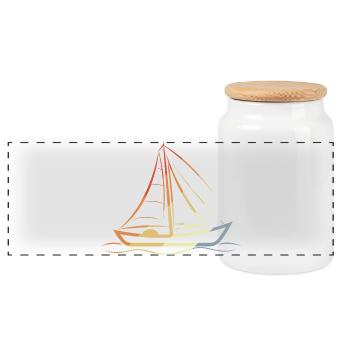 Retro Segelboot Line Art - Panorama Keksdose mit Holzdeckel - Weiß - Vorne