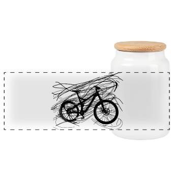 Fahrrad Line Art - Panorama Keksdose mit Holzdeckel - Weiß - Vorne