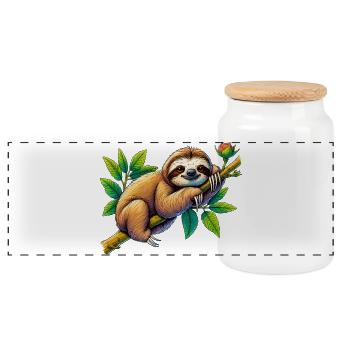 Sloth - Panoramic Cookie Jar with Wooden Lid - white - Front
