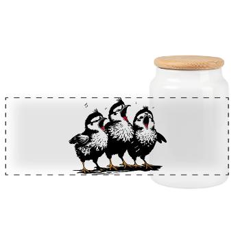 Poussins chantants - Motif animalier amusant avec musique - Boîte à biscuits avec couvercle en bois - blanc - Devant