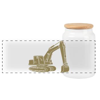 Excavator Silhouette Construction Equipment Operator Civil Engineering - Panoramic Cookie Jar with Wooden Lid - white - Front