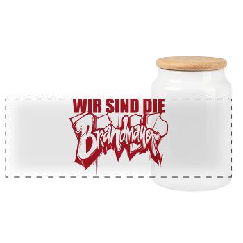Wir sind die Brandmauer, Gegen Rechts, gegen Hetze - Panorama Keksdose mit Holzdeckel - Weiß - Vorne