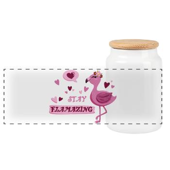 Cute flamingo with saying - Stay flamazing - Panoramic Cookie Jar with Wooden Lid - white - Front
