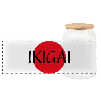 Ikigai - what is worth living for. Meaning Joy - Panoramic Cookie Jar with Wooden Lid - white - Front