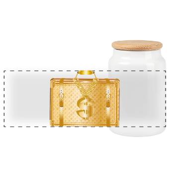 Golden Luxury Suitcase with Dollar Sign - Panoramic Cookie Jar with Wooden Lid - white - Front