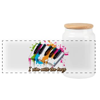 Im Einklang mit den Klavier Tasten - Pianist - Panorama Keksdose mit Holzdeckel - Weiß - Vorne