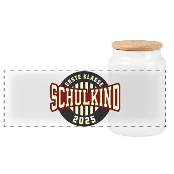SCHULKIND 2025 EINSCHULUNG ERSTER SCHULTAG - Panorama Keksdose mit Holzdeckel - Weiß - Vorne
