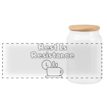 Le repos, c’est la résistance – T-shirt anti-stress - Boîte à biscuits avec couvercle en bois - blanc - Devant