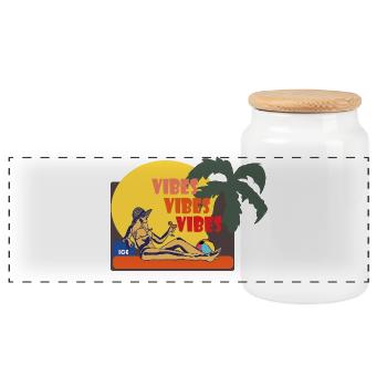 Summer - Panoramic Cookie Jar with Wooden Lid - white - Front