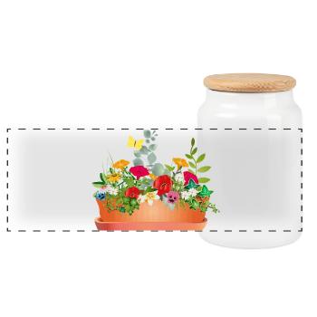 Colorful flowers in a flower box - Panoramic Cookie Jar with Wooden Lid - white - Front