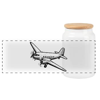 Klassisches DC-3 Flugzeugdesign mit Vintage-Flair. - Panorama Keksdose mit Holzdeckel - Weiß - Vorne