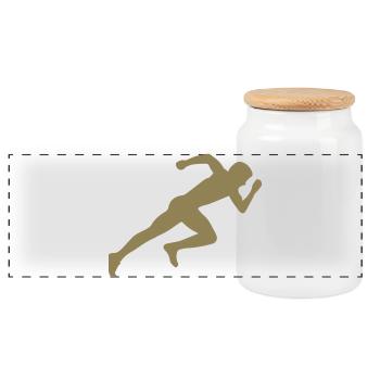 Minimalistische Silhouette Sprinter Sprinten  - Panorama Keksdose mit Holzdeckel - Weiß - Vorne