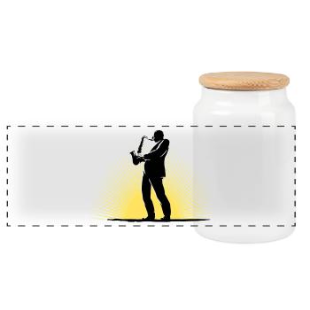 Saxophonist in scene - Panoramic Cookie Jar with Wooden Lid - white - Front