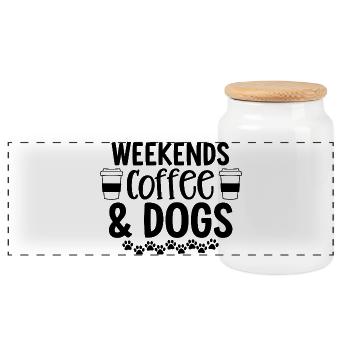Wochenenden Kaffee Und Hunde - Panorama Keksdose mit Holzdeckel - Weiß - Vorne