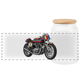 Old school motorcycle - Panorama Keksdose mit Holzdeckel - Weiß - Vorne