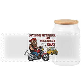 Loud pipes save lives - Panoramic Cookie Jar with Wooden Lid - white - Front