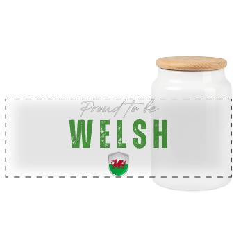 Welsh Pride, made in Wales - Panoramic Cookie Jar with Wooden Lid - white - Front