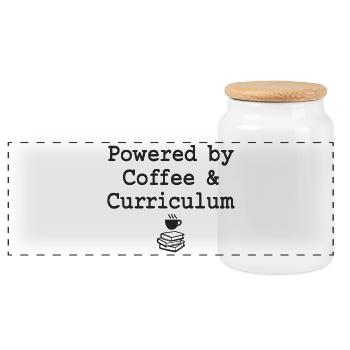 Powered by Coffee & Curriculum Coffee Statement - Panorama Keksdose mit Holzdeckel - Weiß - Vorne