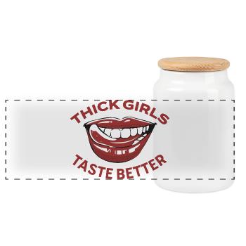 Fat girls taste better, curvy women fat - Panoramic Cookie Jar with Wooden Lid - white - Front