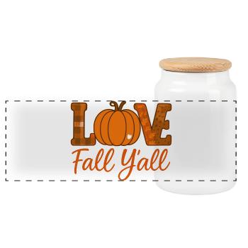Herbst Y'all Love Kürbis Design - Panorama Keksdose mit Holzdeckel - Weiß - Vorne