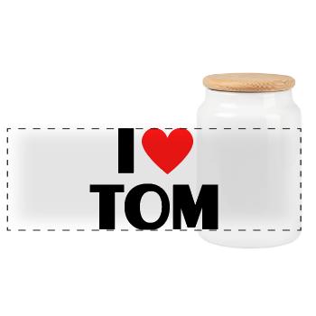 I love Tom Red Heart Love Fan Gift - Panoramic Cookie Jar with Wooden Lid - white - Front