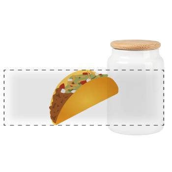 Lebendiger Taco-Musterdruck - Panorama Keksdose mit Holzdeckel - Weiß - Vorne