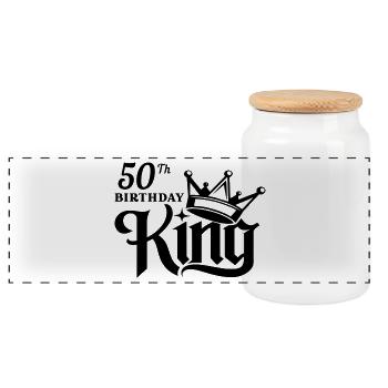 50th birthday king - Panoramic Cookie Jar with Wooden Lid - white - Front