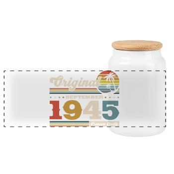 80e anniversaire Original né en septembre 1945 - Boîte à biscuits avec couvercle en bois - blanc - Devant