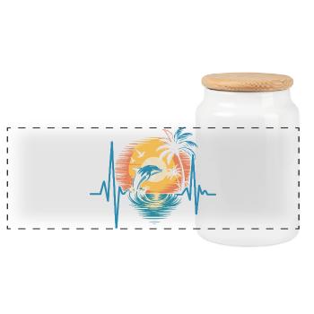 Dolphins and sunset scene - Panoramic Cookie Jar with Wooden Lid - white - Front