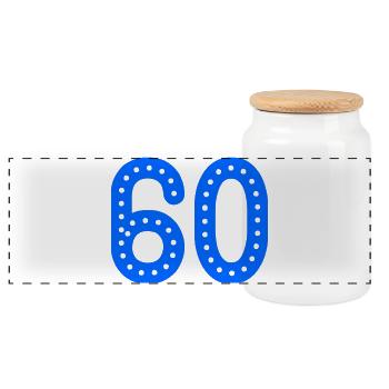 60. 60 JAHRE. 60-JÄHRIGES JUBILÄUM. 60. GEBURTSTAG. - Panorama Keksdose mit Holzdeckel - Weiß - Vorne