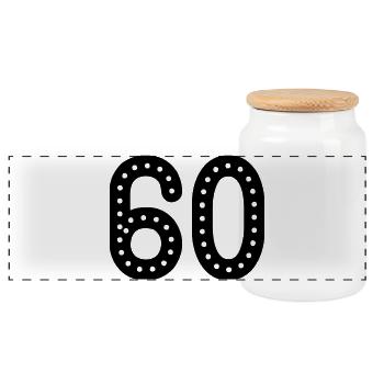 60. 60 JAHRE. 60-JÄHRIGES JUBILÄUM. 60. GEBURTSTAG. - Panorama Keksdose mit Holzdeckel - Weiß - Vorne