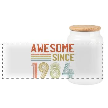 Retro-Jahresjubiläum-Logo-Design - Panorama Keksdose mit Holzdeckel - Weiß - Vorne