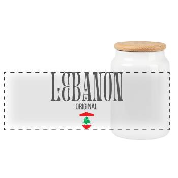 Lebanese pride, minimalist sleek design - Panoramic Cookie Jar with Wooden Lid - white - Front