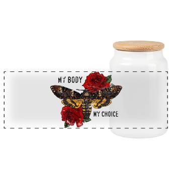 Tarantula Schmetterling mit Rosen - Panorama Keksdose mit Holzdeckel - Weiß - Vorne