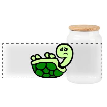 Turtle tipped over on its back lying sad - Panoramic Cookie Jar with Wooden Lid - white - Front
