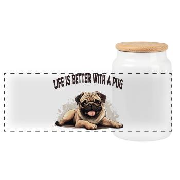 La vie est meilleure avec un carlin - Boîte à biscuits avec couvercle en bois - blanc - Devant