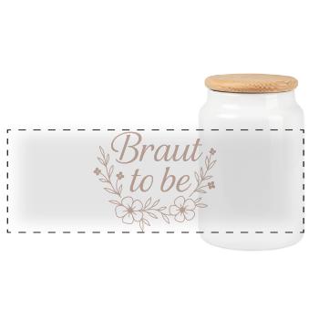 braut to be / minimalistisches Design - Panorama Keksdose mit Holzdeckel - Weiß - Vorne