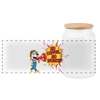NO COFFEE NO WORK Animals Cofee Rally Humorous - Panoramic Cookie Jar with Wooden Lid - white - Front