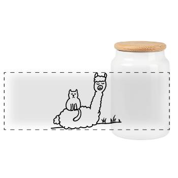 Alpaka Cat Meditation: Konturen in Schwarz - Panorama Keksdose mit Holzdeckel - Weiß - Vorne