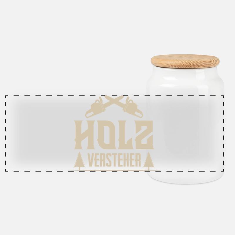 Holzfäller - Panorama Keksdose mit Holzdeckel - Weiß