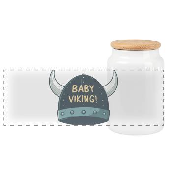 Wikingerbaby-Hornhelm - Panorama Keksdose mit Holzdeckel - Weiß - Vorne