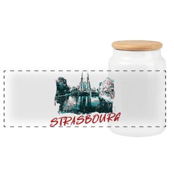 Landscape with Strasbourg Cathedral - Panoramic Cookie Jar with Wooden Lid - white - Front