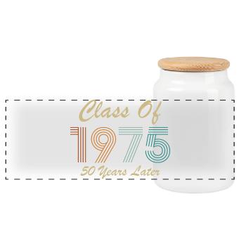 1975 Vintage Retro Birthday Gift - Panoramic Cookie Jar with Wooden Lid - white - Front