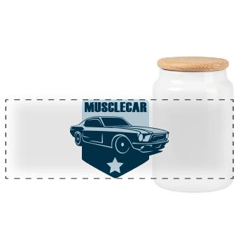 Muscle-Car-Abzeichen Retro-Schild - Panorama Keksdose mit Holzdeckel - Weiß - Vorne