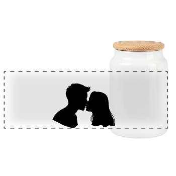 Moonlit Kiss Silhouette - Panoramic Cookie Jar with Wooden Lid - white - Front