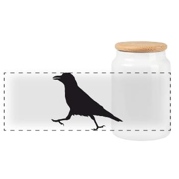 Crow I - Panoramic Cookie Jar with Wooden Lid - white - Front